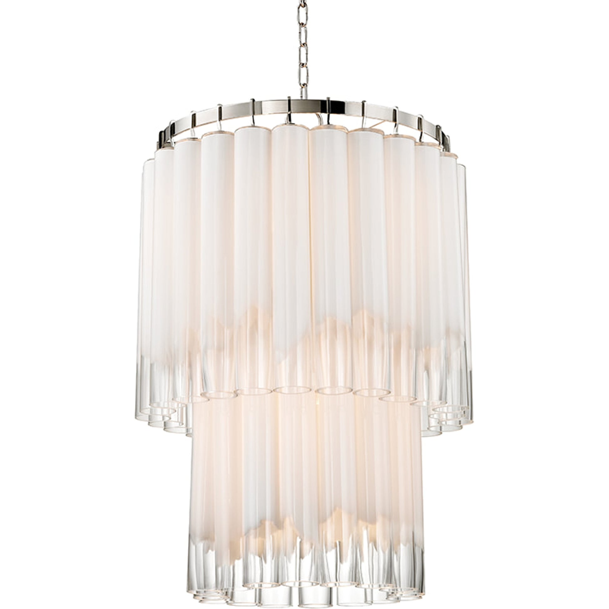 Tyrell Tiered Pendant by Hudson Valley in polished nickel. Made from steel in a modern style.