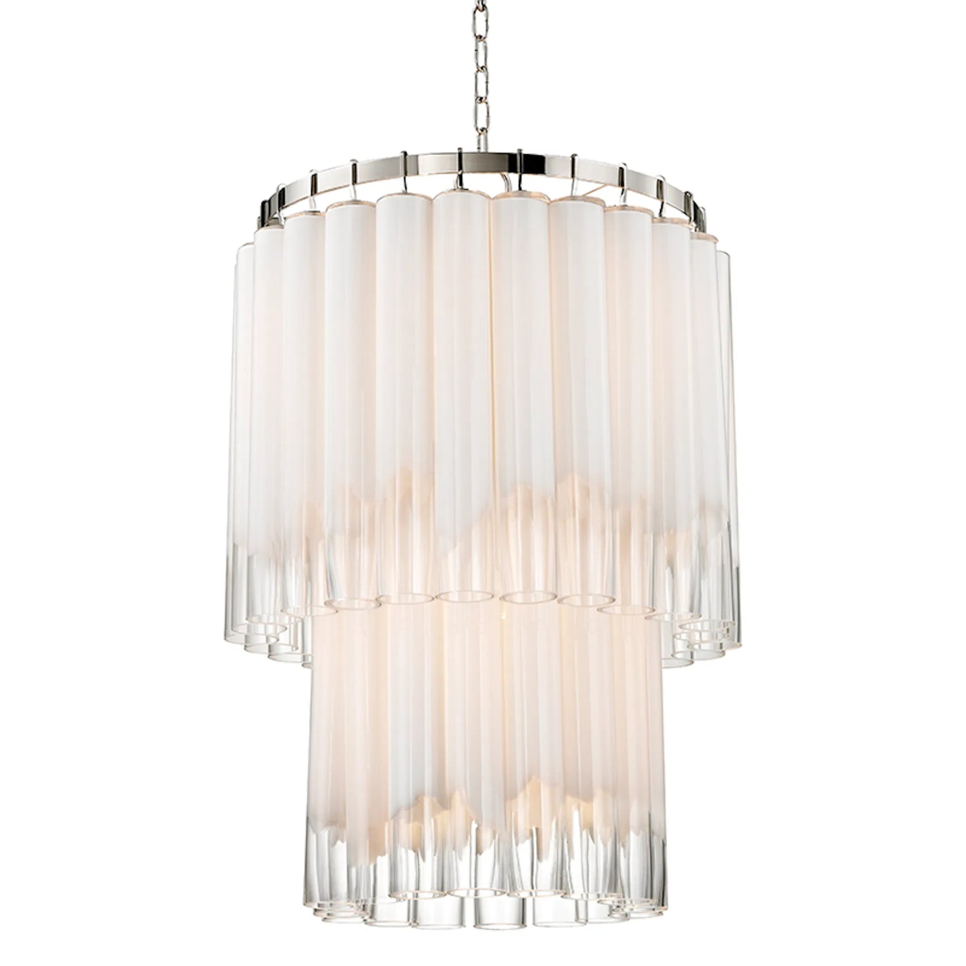 Tyrell Tiered Pendant by Hudson Valley in polished nickel. Made from steel in a modern style.