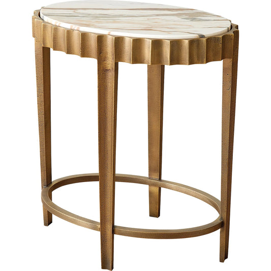 Liberty Accent Table by Global Views in vintage brass, calacatta gold marble. Made from brass, calacatta gold marble in a unique style.