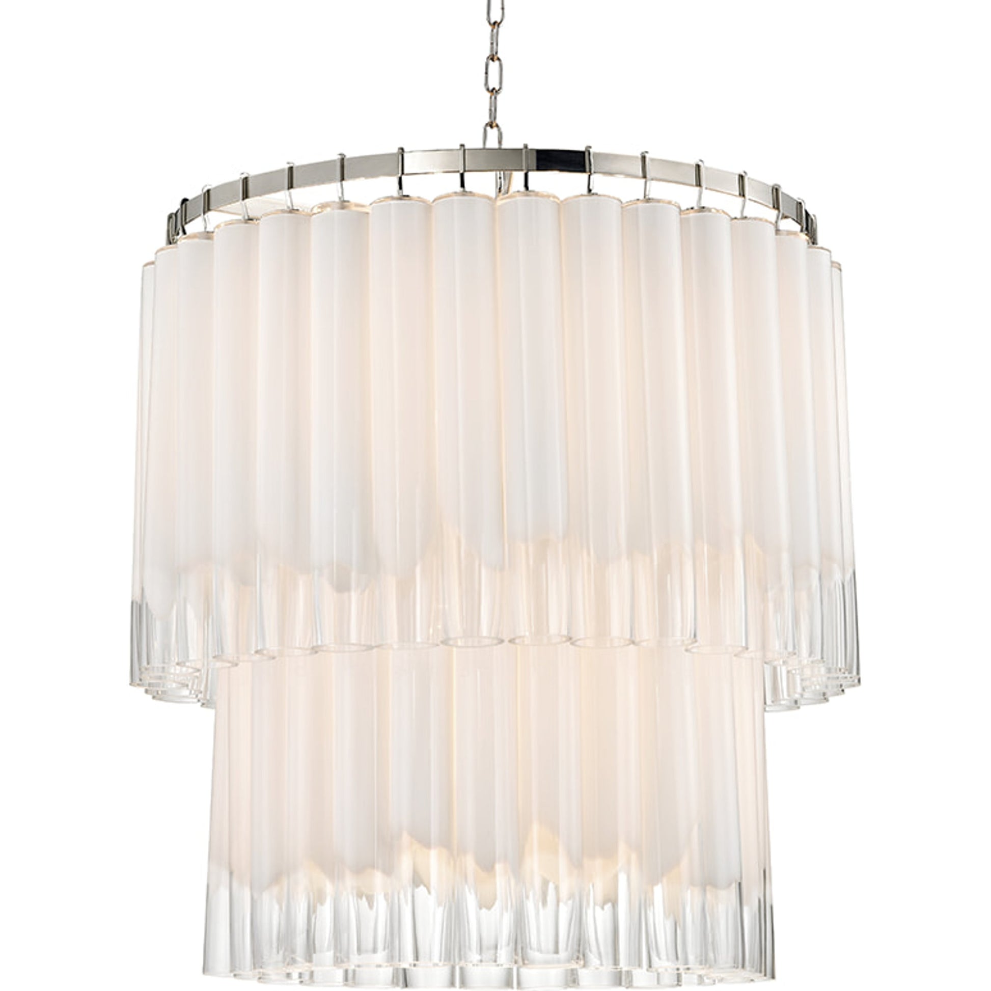 Tyrell Tiered Pendant by Hudson Valley in polished nickel. Made from steel in a modern style.