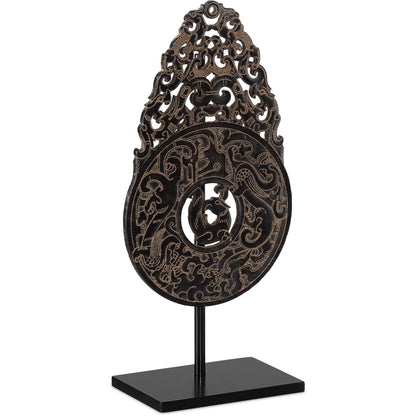 Han Dynasty Jade Symbol by Currey and Company in bronze, black. Made from stoneware, metal in a eclectic & global style.