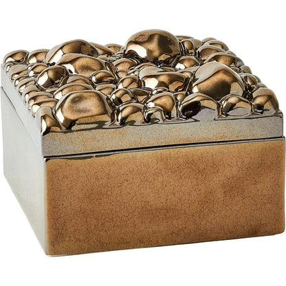 Pebbles Square Box by Global Views in bronze. Made from ceramic in a modern style.