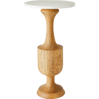 Vessel Side Table by Global Views. Made from oak, wood, marble in a transitional style.