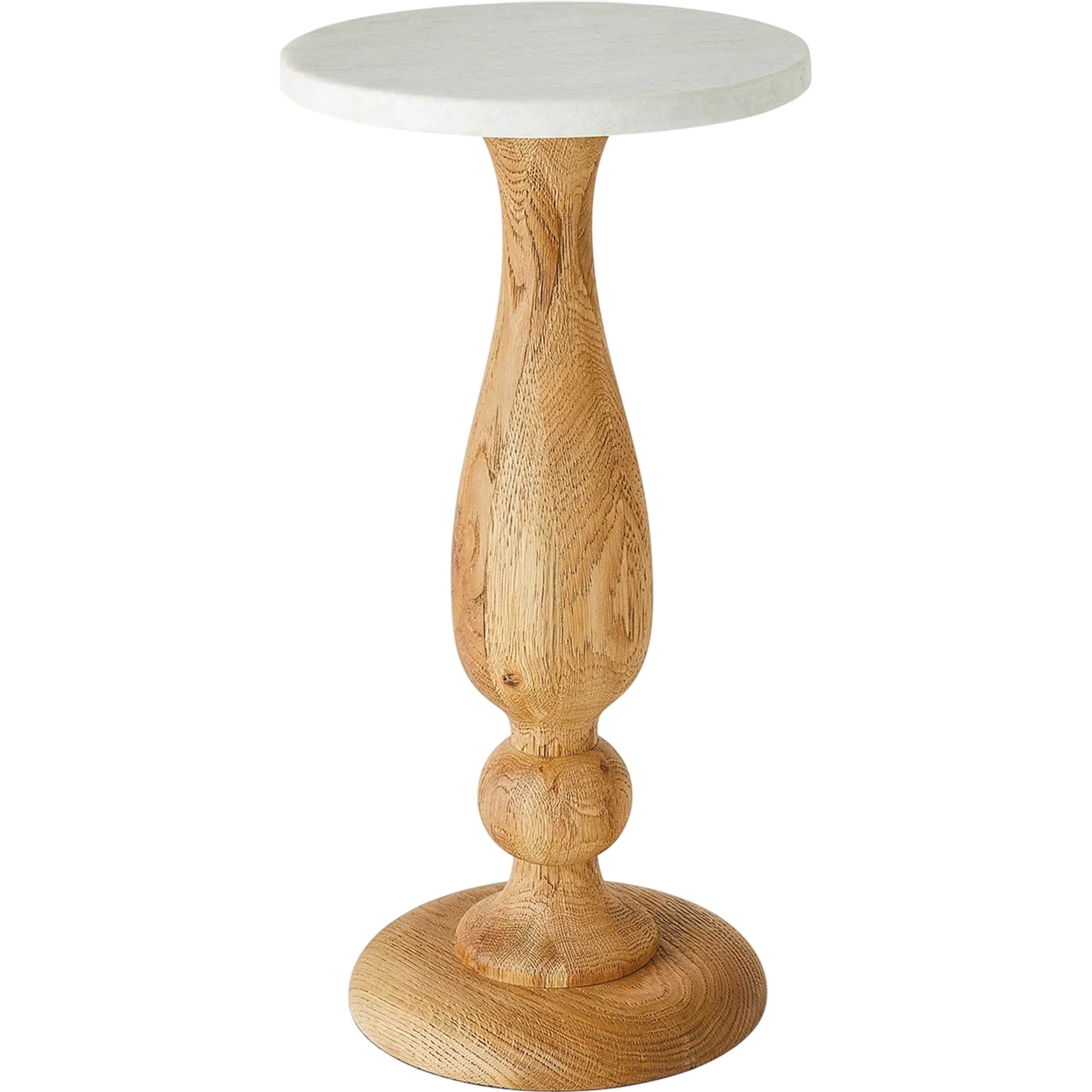 Vessel Side Table by Global Views. Made from oak, wood, marble in a transitional style.