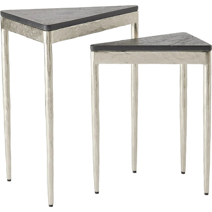 Triangular Nesting Tables (Set of 2) by Global Views. Made from iron, marble in a transitional style.