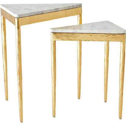 Triangular Nesting Tables (Set of 2) by Global Views. Made from iron, marble in a transitional style.