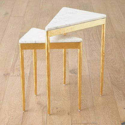 Triangular Nesting Tables (Set of 2) by Global Views. Made from iron, marble in a transitional style.