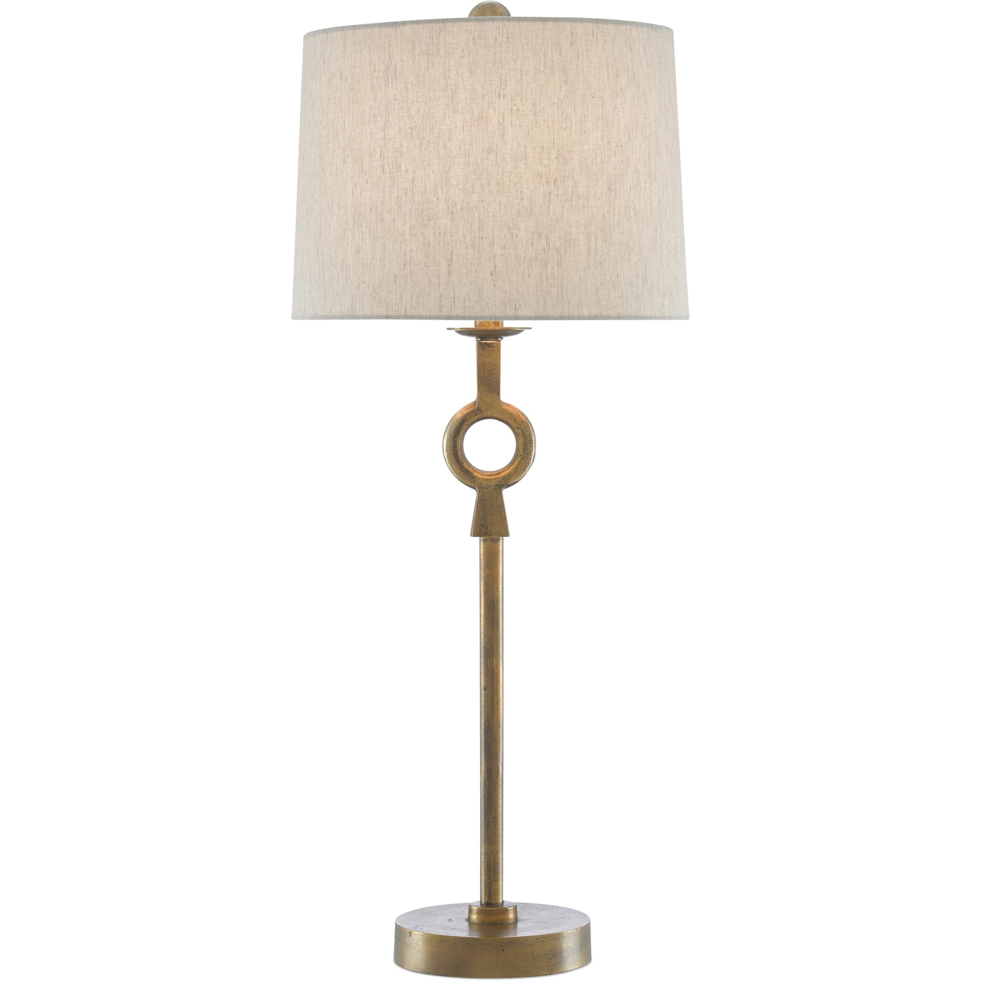 Germaine Table Lamp by Currey and Company in antique brass. Made from aluminum in a transitional style.
