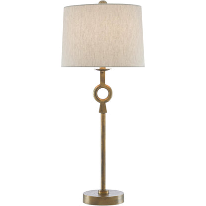 Germaine Table Lamp by Currey and Company in antique brass. Made from aluminum in a transitional style.