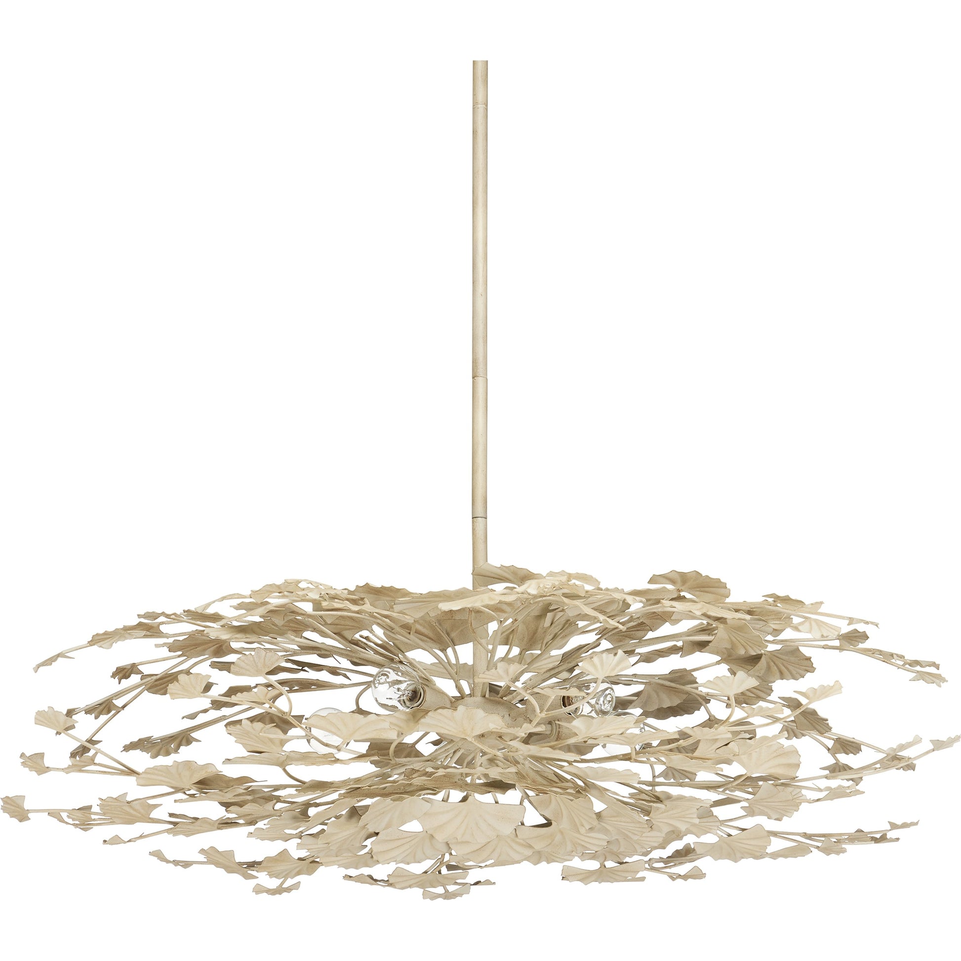 Maidenhair Cream Semi-Flush Mount by Currey and Company in antique pearl. Made from wrought iron in a modern style.