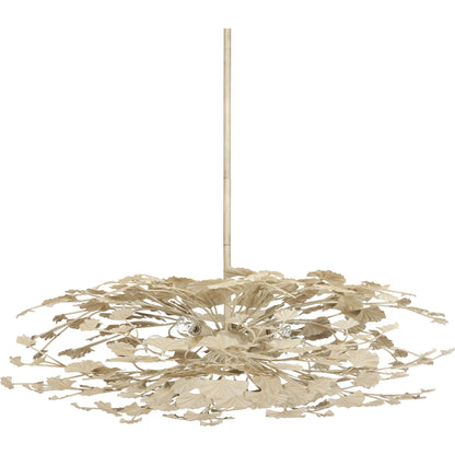 Maidenhair Cream Semi-Flush Mount by Currey and Company in antique pearl. Made from wrought iron in a modern style.