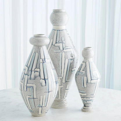 Spindle Vase by Global Views in grey, blue painted. Made from ceramic in a unique style.