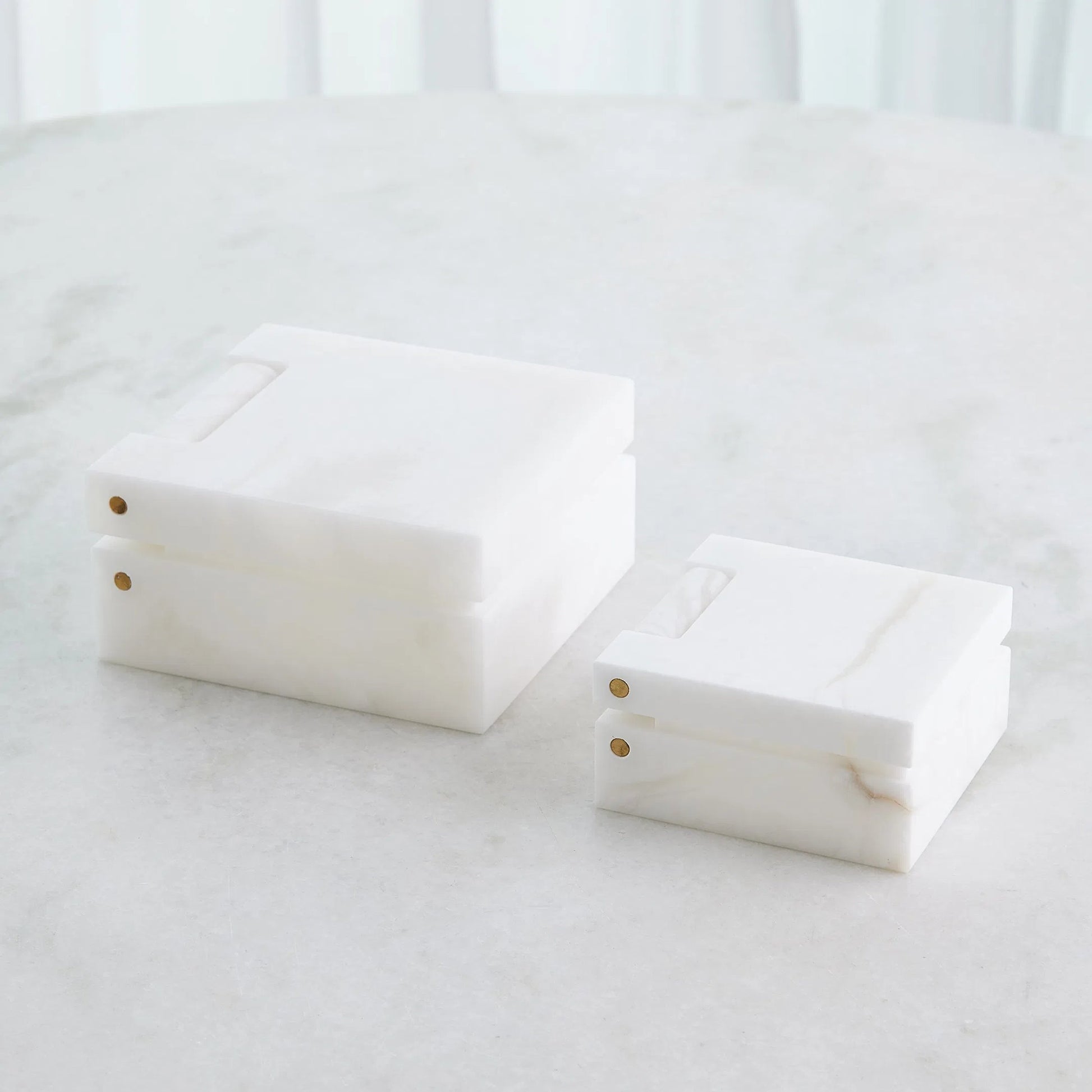 Hinged Alabaster Box by Global Views in white. Made from alabaster in a modern style.