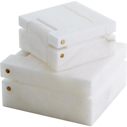 Hinged Alabaster Box by Global Views in white. Made from alabaster in a modern style.