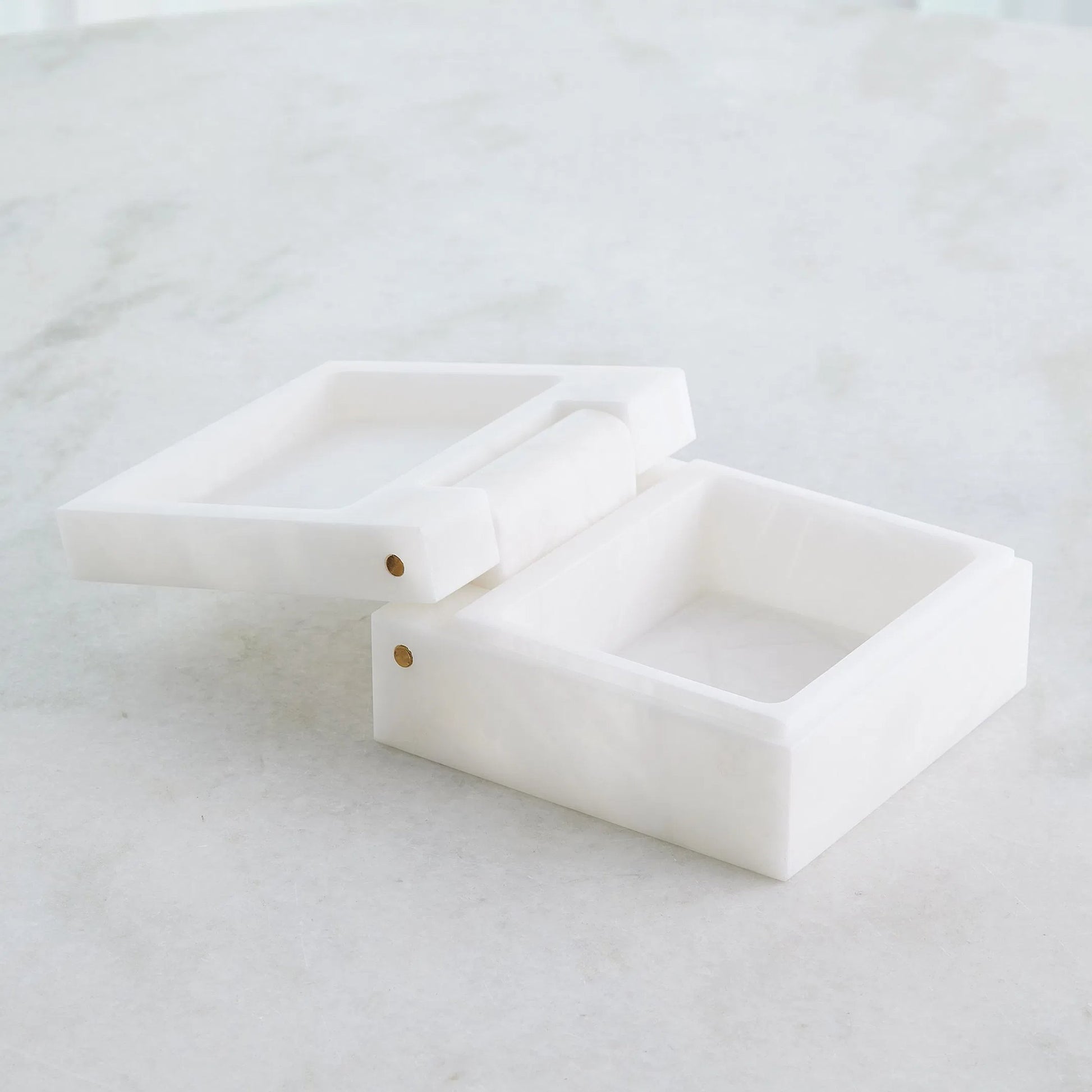 Hinged Alabaster Box by Global Views in white. Made from alabaster in a modern style.