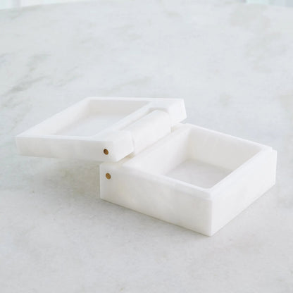 Hinged Alabaster Box by Global Views in white. Made from alabaster in a modern style.