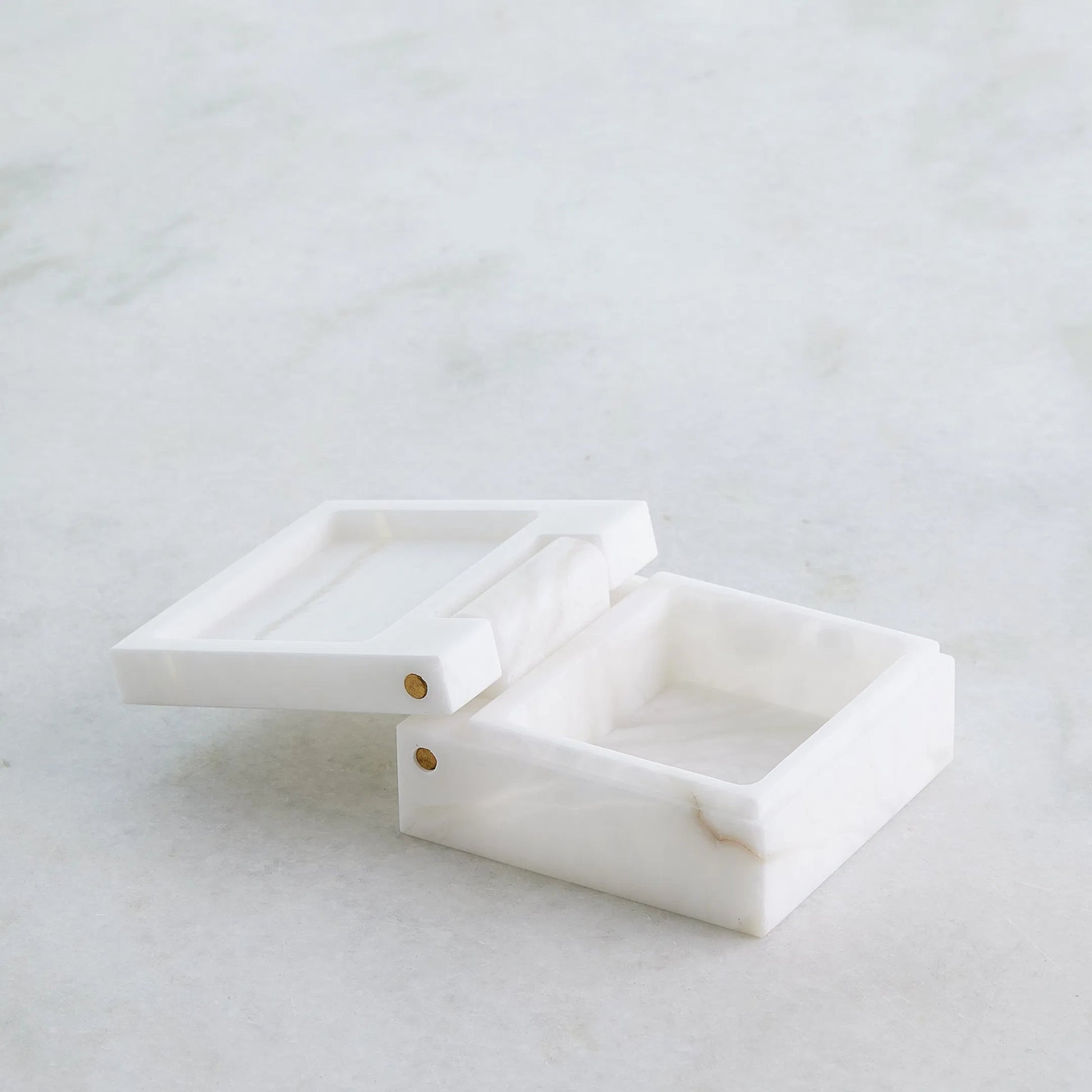Hinged Alabaster Box by Global Views in white. Made from alabaster in a modern style.