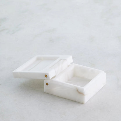 Hinged Alabaster Box by Global Views in white. Made from alabaster in a modern style.
