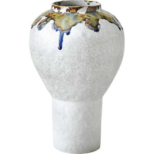 Volcan Footed Vase by Global Views in grey, reactive green. Made from ceramic in a unique style.
