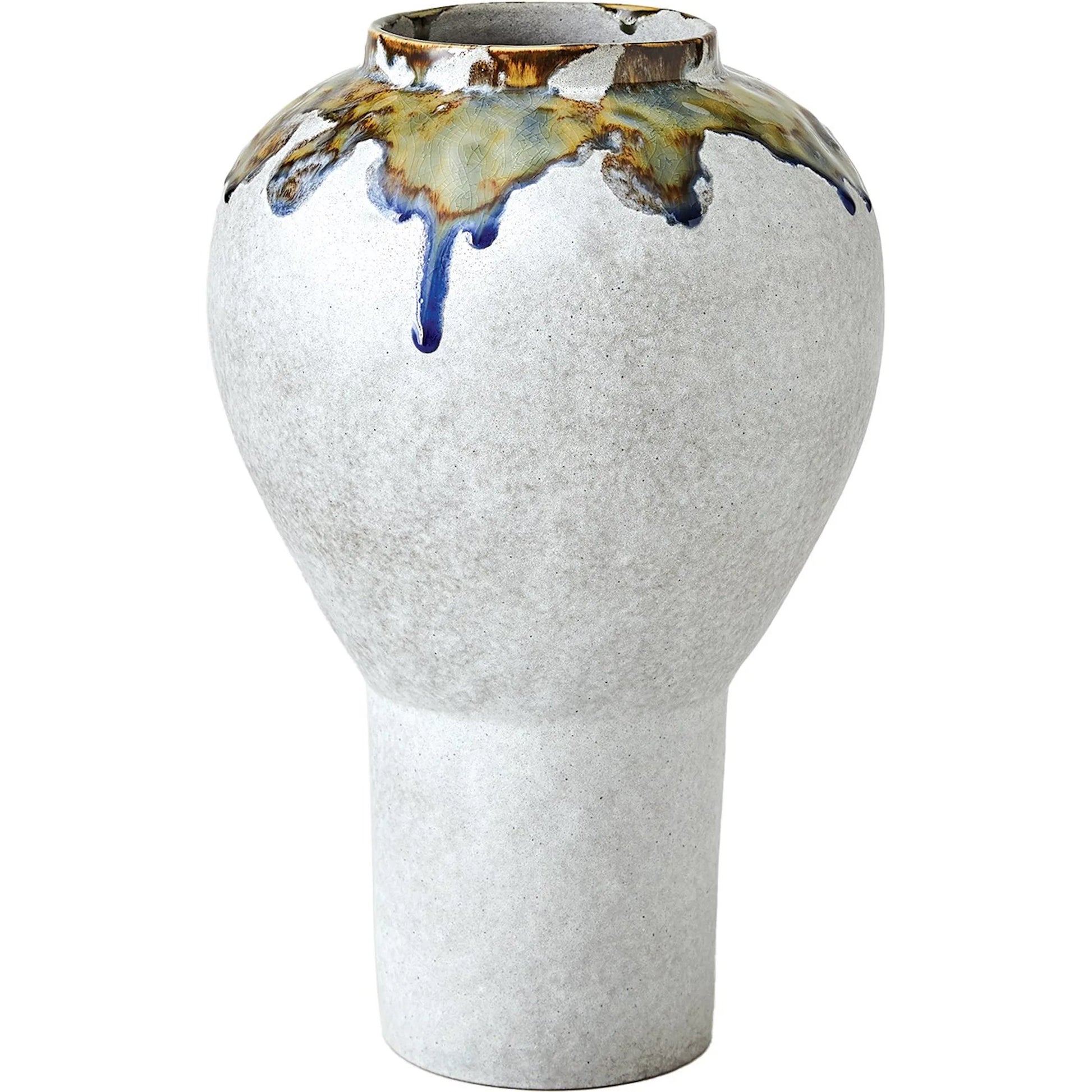 Volcan Footed Vase by Global Views in grey, reactive green. Made from ceramic in a eclectic & global style.