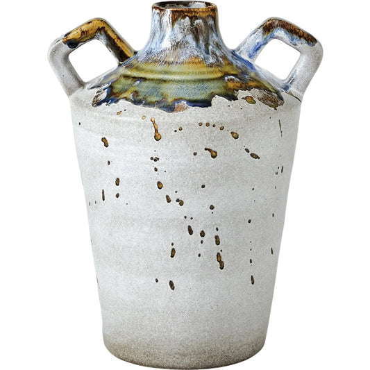 Volcan Handled Jar by Global Views in grey, reactive green. Made from ceramic in a unique style.