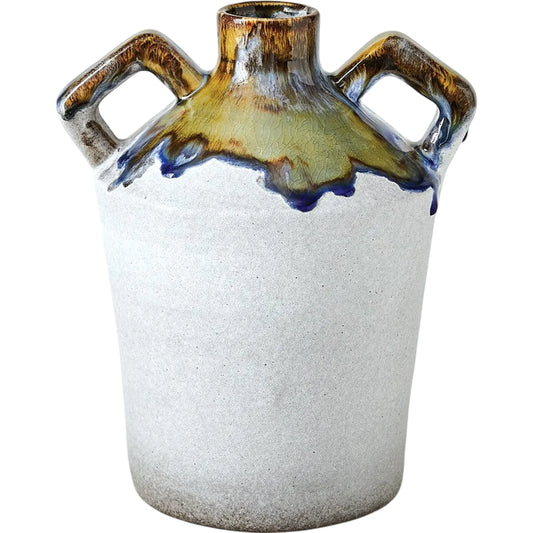 Volcan Handled Jar by Global Views in grey, reactive green. Made from ceramic in a unique style.