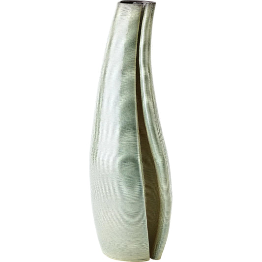 Rift Vase by Global Views in washed green. Made from earthenware in a unique style.