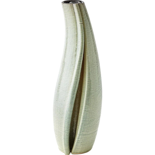 Rift Vase by Global Views in washed green. Made from earthenware in a unique style.