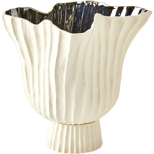Folha Footed Vase by Global Views in off. Made from earthenware in a modern style.