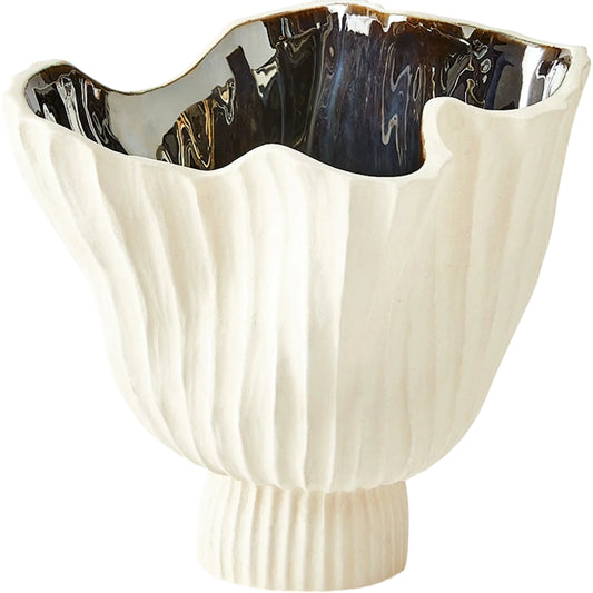 Folha Footed Vase by Global Views in off. Made from earthenware in a modern style.
