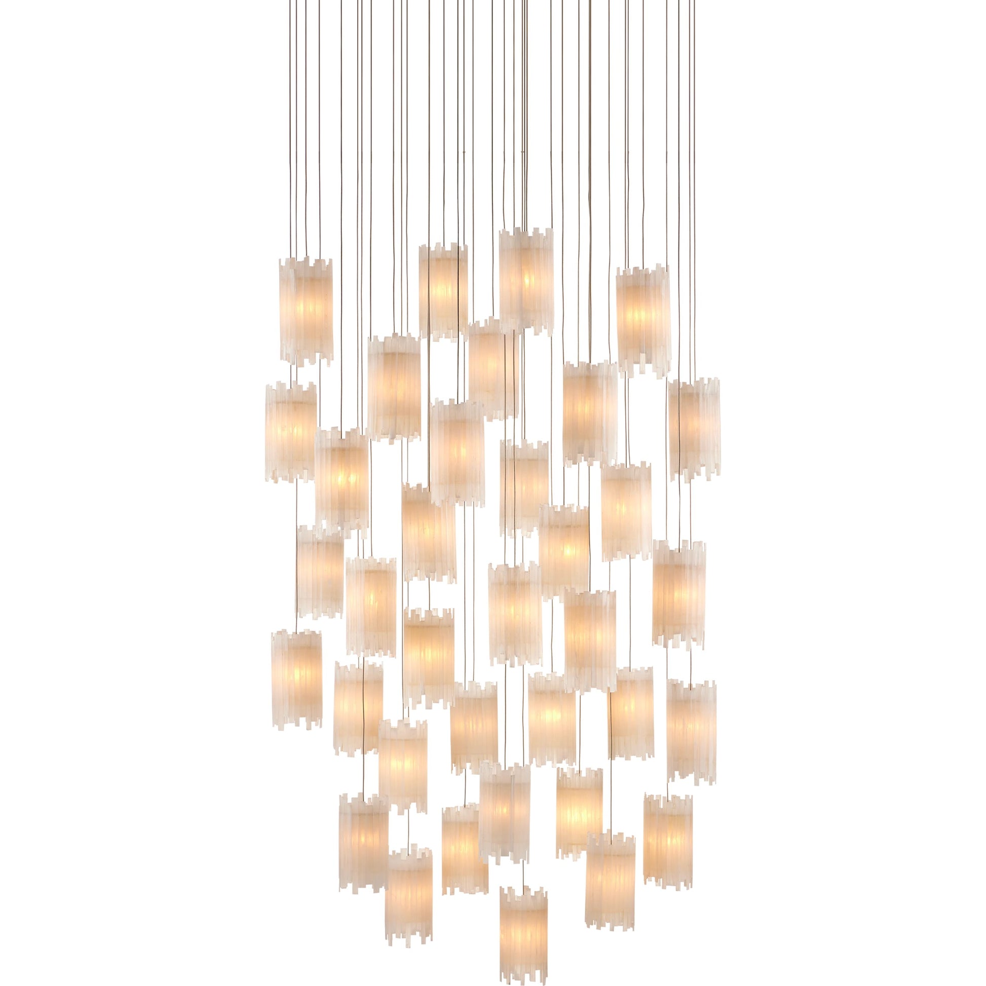 Escenia 36-Light Multi-Drop Pendant by Currey and Company in natural selenite, silver. Made from selenite, frosted glass in a transitional style.