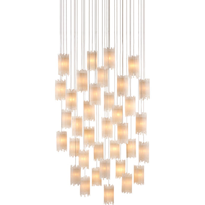 Escenia 36-Light Multi-Drop Pendant by Currey and Company in natural selenite, silver. Made from selenite, frosted glass in a transitional style.