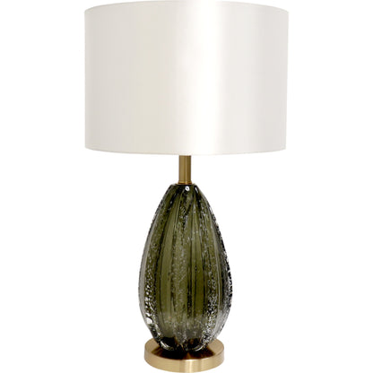 Felicia Table Lamp by Pasargad Home in gold and green. Made from glass, steel in a coastal style.