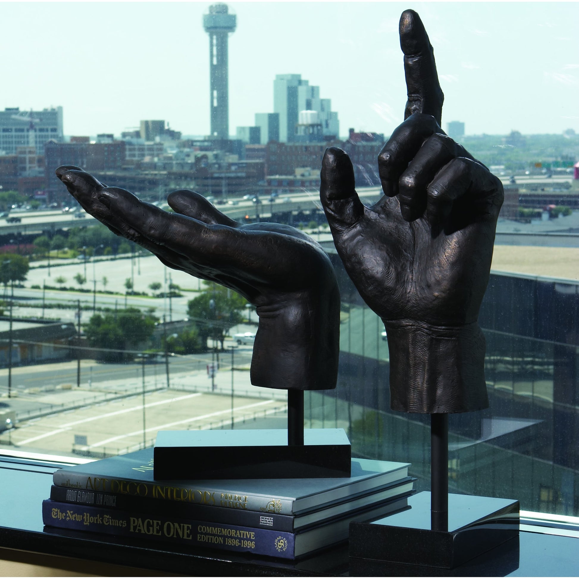 Open Hand Sculpture by Global Views in bronze. Made from cast iron in a eclectic & global style.