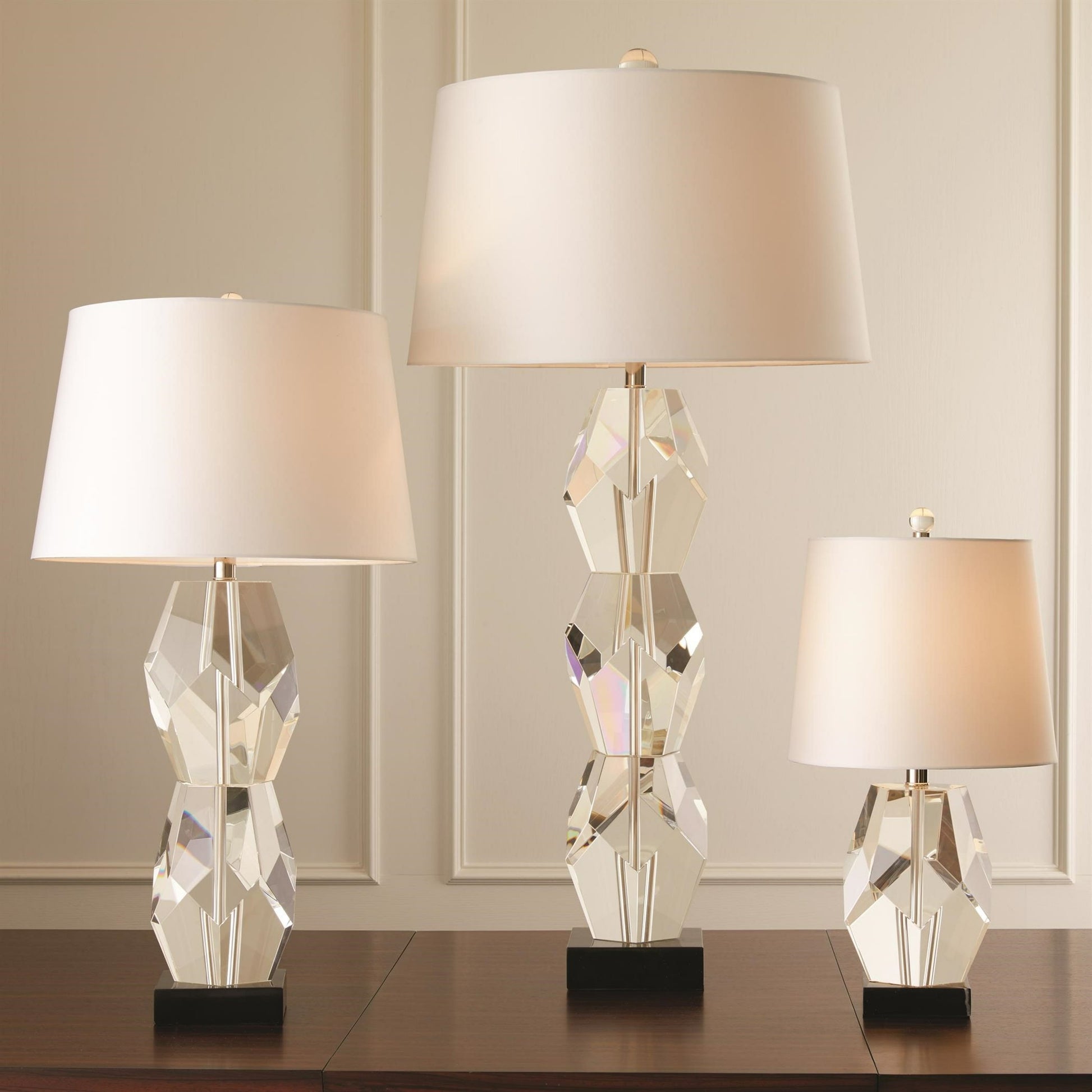 Facet Double Block Lamp by Global Views in double. Made from crystal, marble in a transitional style.