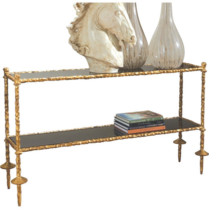 Chiseled Console by Global Views in gold leaf. Made from iron, polished black granite in a eclectic & global style.