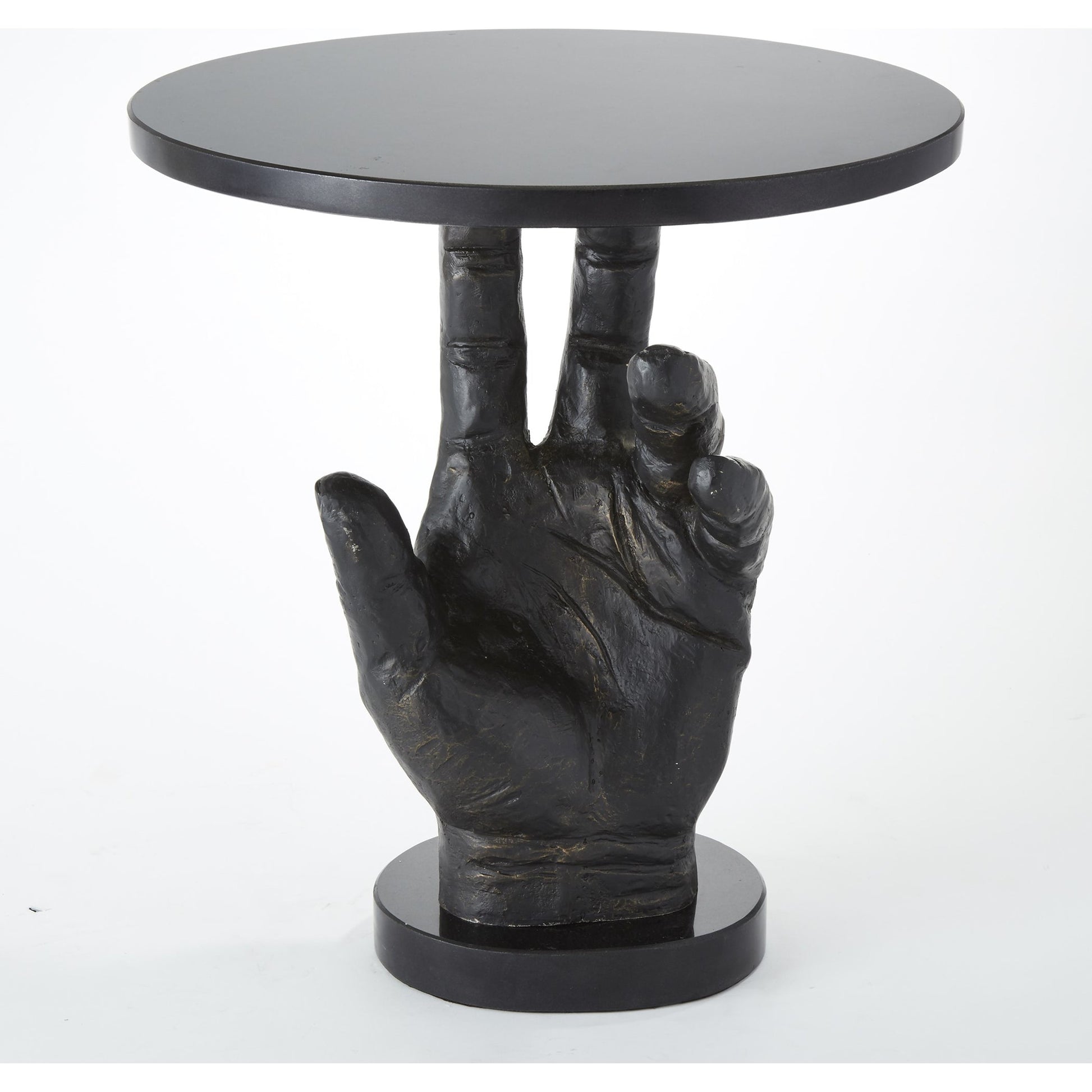 Hand Table by Global Views in bronze patina. Made from cast iron in a eclectic & global style.