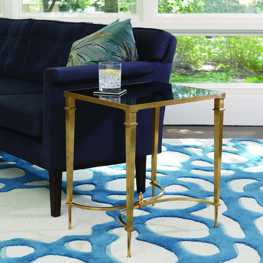 Rectangular French Square Leg Table by Global Views in brass, black granite. Made from brass, granite in a traditional style.
