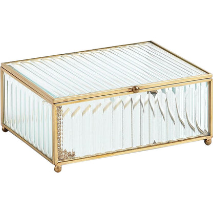 Reeded Glass Box by Global Views in clear. Made from copper, glass in a transitional style.