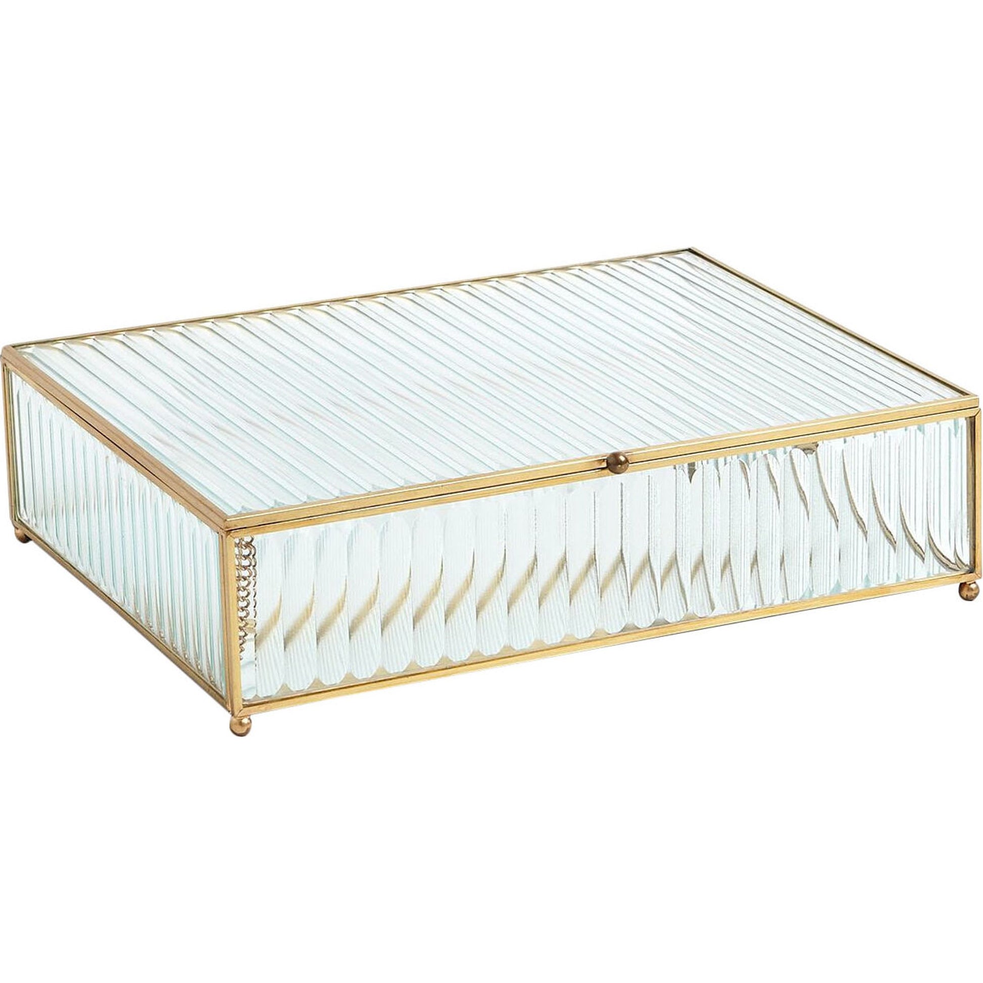 Reeded Glass Box by Global Views in clear. Made from copper, glass in a transitional style.