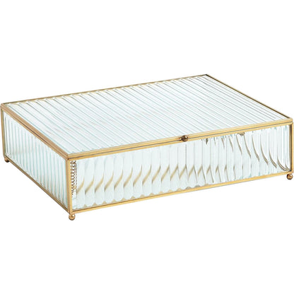 Reeded Glass Box by Global Views in clear. Made from copper, glass in a transitional style.