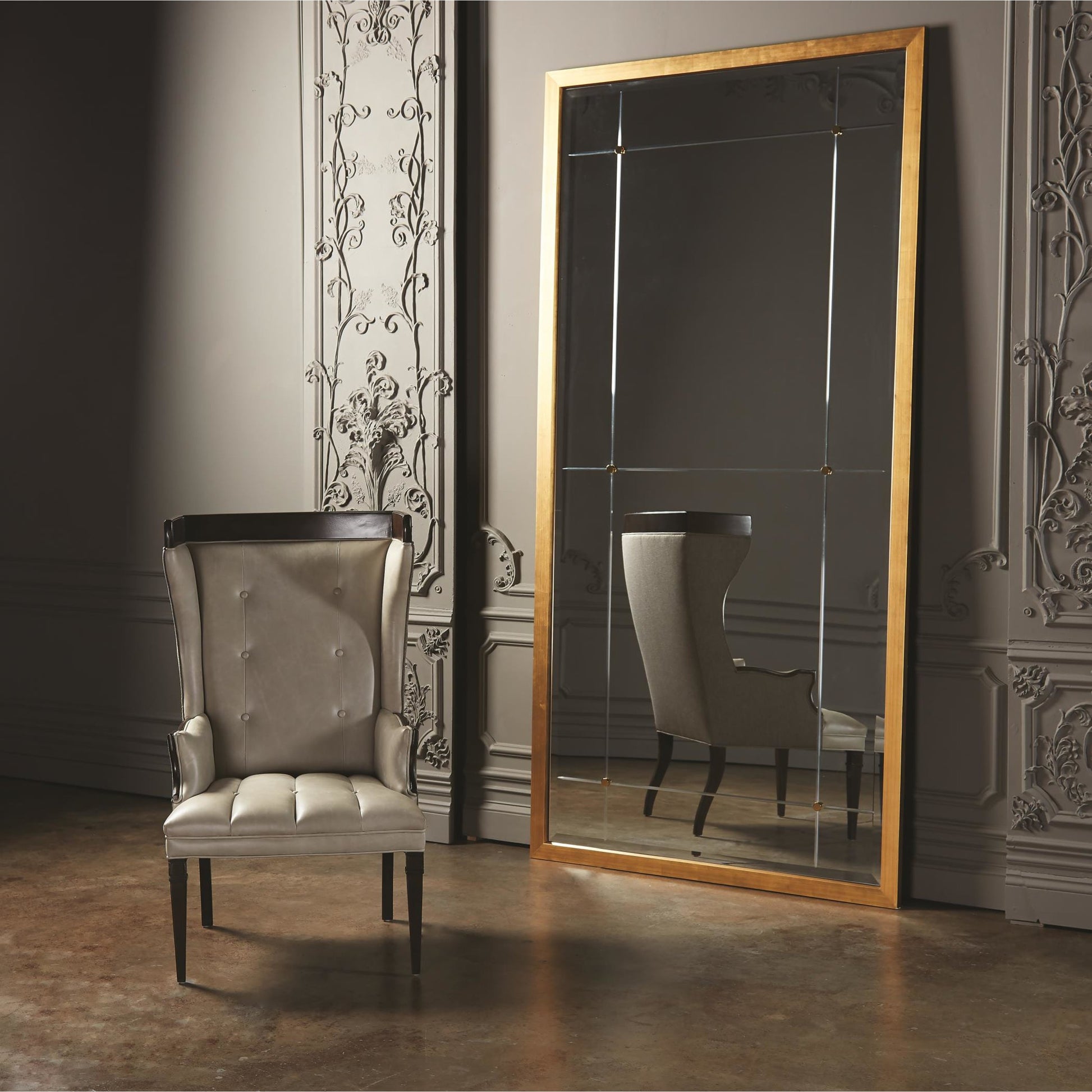 Beaumont Floor Mirror by Global Views. Made from unique in a transitional style.