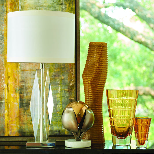 Faceted Crystal Lamp by Global Views in nickel. Made from crystal in a modern style.
