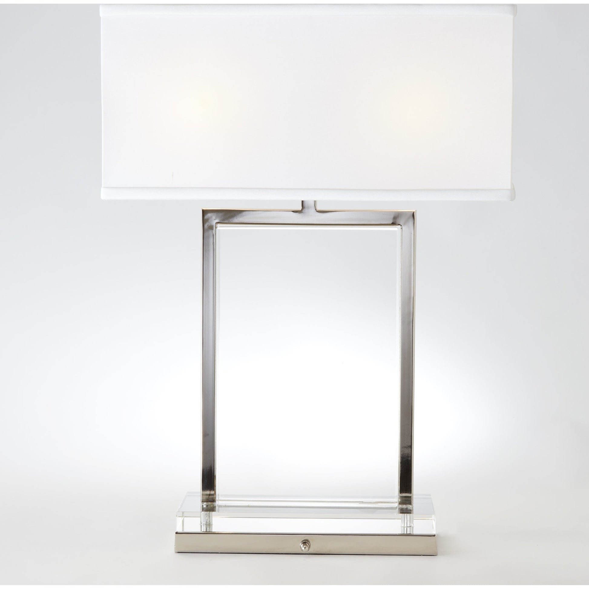 Crystal Slab Lamp by Global Views in nickel. Made from crystal in a transitional style.