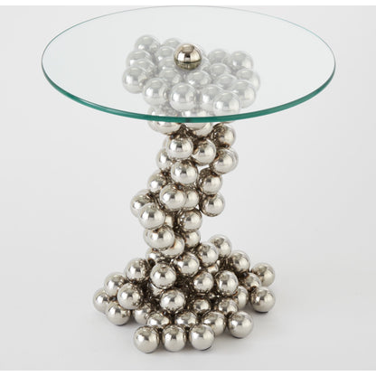 Sphere Table by Global Views in nickel. Made from steel, tempered glass in a modern style.