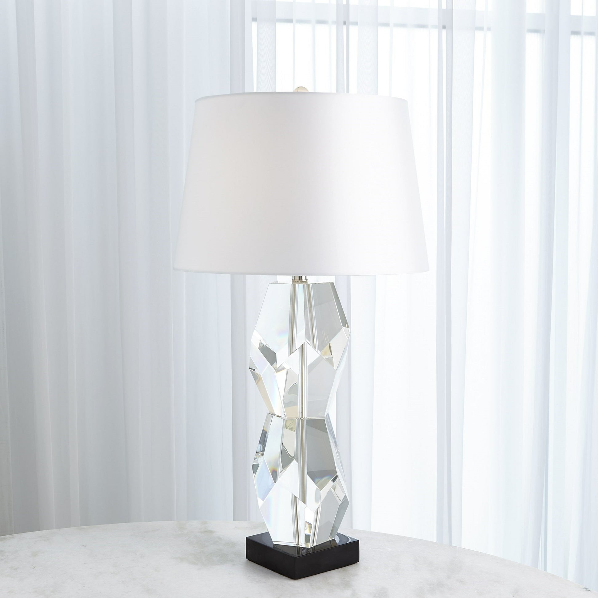Facet Double Block Lamp by Global Views in double. Made from crystal, marble in a transitional style.