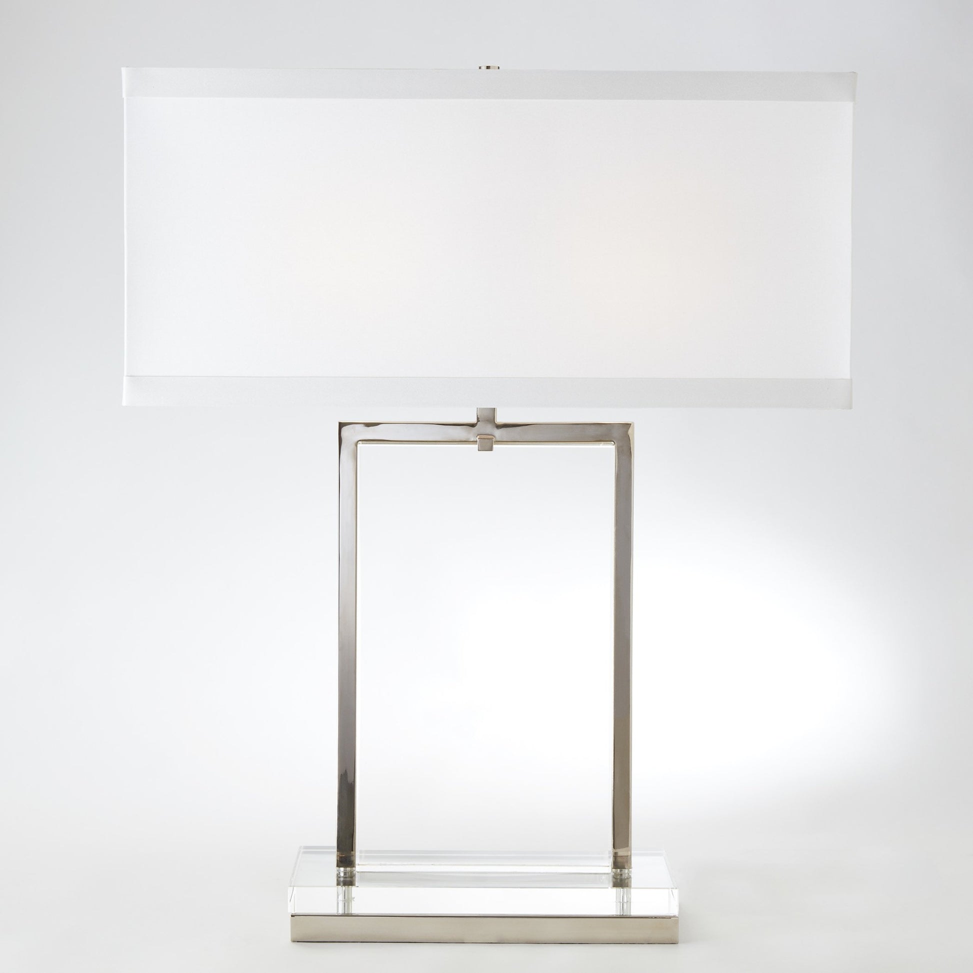 Crystal Slab Lamp by Global Views in nickel. Made from crystal in a transitional style.