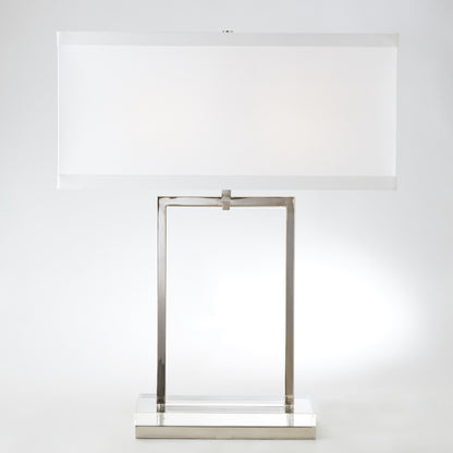 Crystal Slab Lamp by Global Views in nickel. Made from crystal in a transitional style.