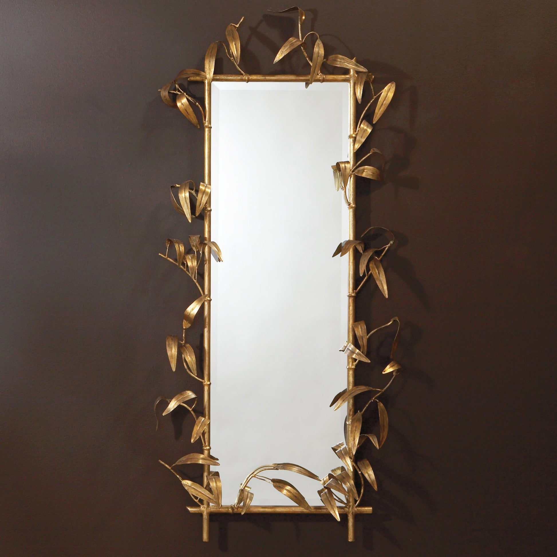Bamboo Leaf Mirror by Global Views in antique gold. Made from mdf, mirror in a eclectic & global style.