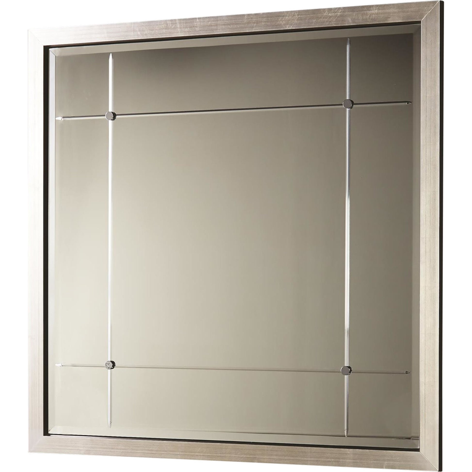 Beaumont Square Mirror by Global Views in silver leaf, nickel, brass. Made from mdf, mirror in a transitional style.